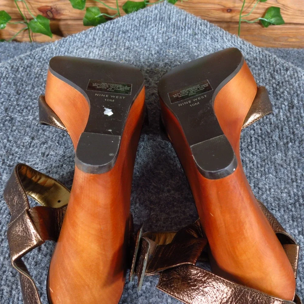 Nine West Janisha Women Wedge Sandals Size 10M Party Bronze Metallic Leather